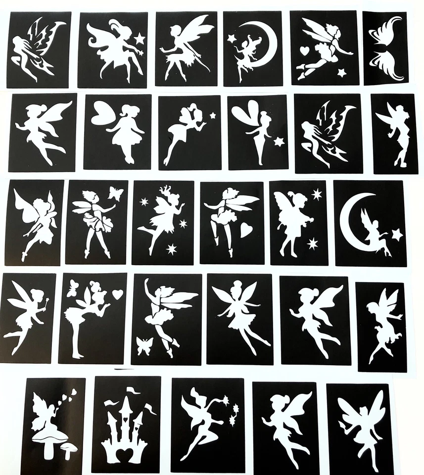 THE UNIQUE LITTLE GIFT SHOP LTD 30 Fairy stencils top up ur glitter tattoo kit face painting Airbrush