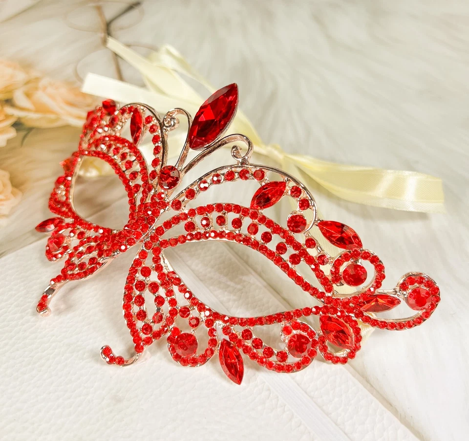 Red Butterfly Masquerade Ball Mask, Wedding Party Gold Eye Mask, Venetian Mask - Image 2 of 4