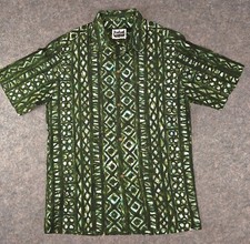    1950s Napili Made in Hawaii Vintage Aloha Shirt   Emerald Tribal Print M   