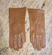 New Vintage Size M 7 Brown Leather Formal 9.5' Gloves Stitching Detail