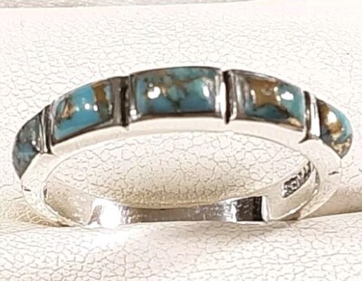 925 STERLING SILVER 5 STONES STACK STYLE MATRIX TURQUOISE SIZE 8 RING 2.9g