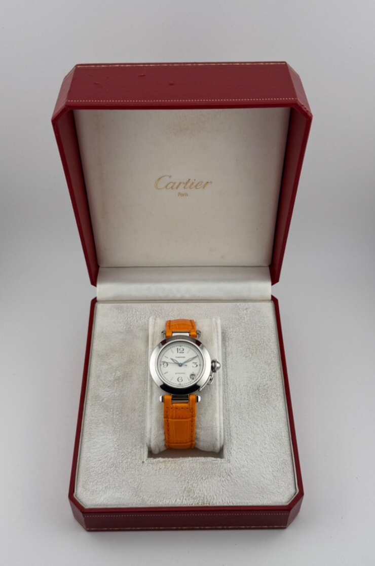 Cartier Pasha C Automatic White Dial Orange Strap Mens Watch