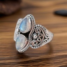 925 Sterling Silver Natural Moonstone Ring Gemstone Women Jewelry For Her Y 49