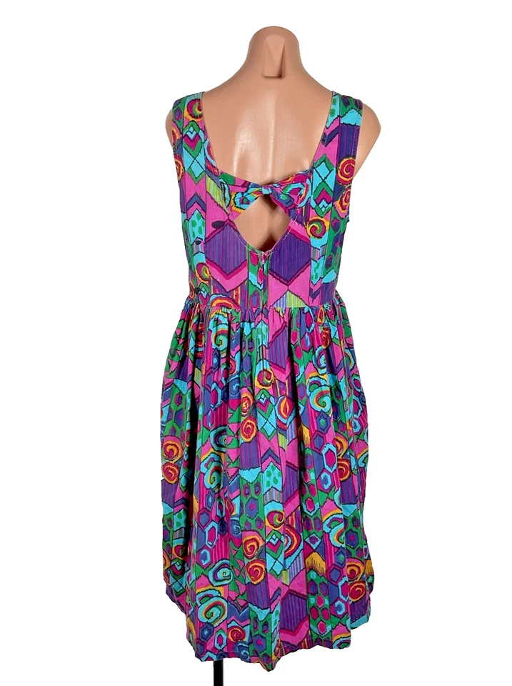 Vestido de verão midi psicodélico vintage anos 80 anos 90 estilo espartilho saia completa cintura alargada M - Imagem 2 de 4
