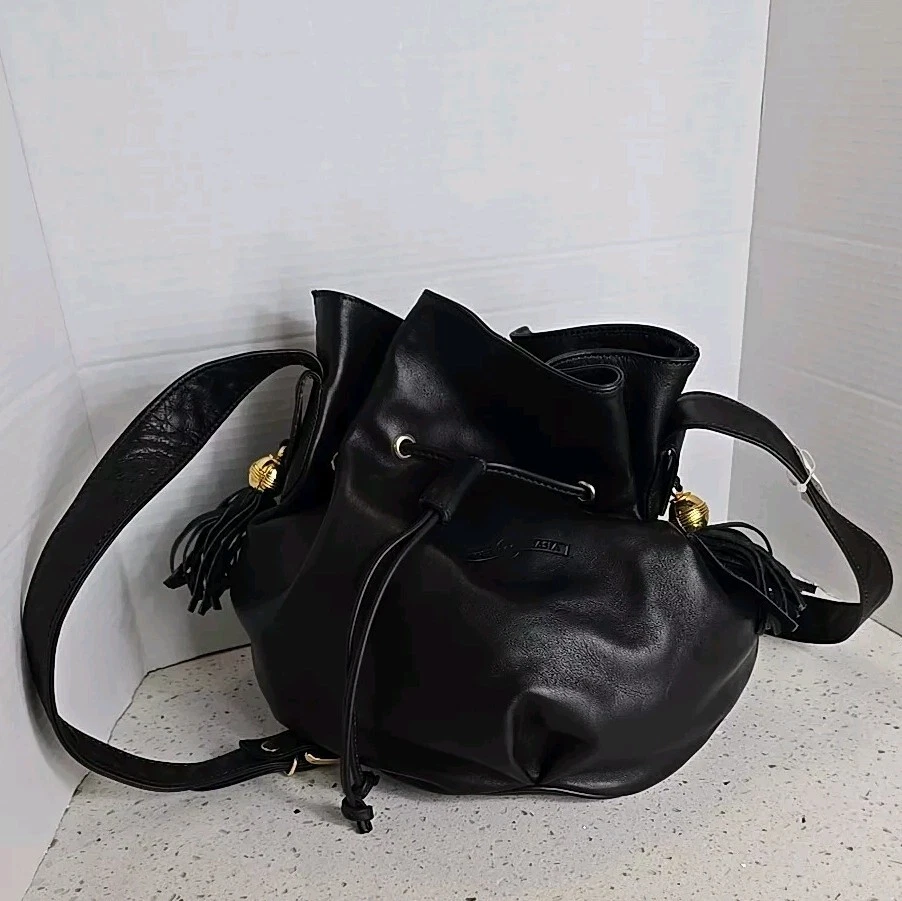 Bolso de mano estilo cubo de cuero vintage FRANCESCO BIASIA bolso con agarre borla con cordón Foto 2 de 4
