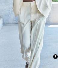 ZARA Pants ZW Collection Flowy Trouser Beige Lyocell SIZE XL Womens New 2934/404