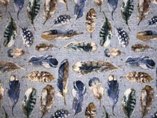 Blue FeatherTribal Bird Feathers David Textiles Cotton Apparel Quilting Fabric