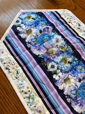 Handcrafted-Quilted Table Runner- Spring Is Coming -Flowers Various Blues 2025
