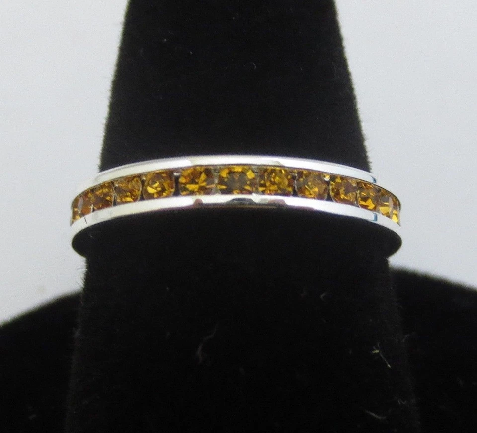 Größe 10 Sterling Versilbert Stapelbar November Gelb 3MM Ewigkeit Ring