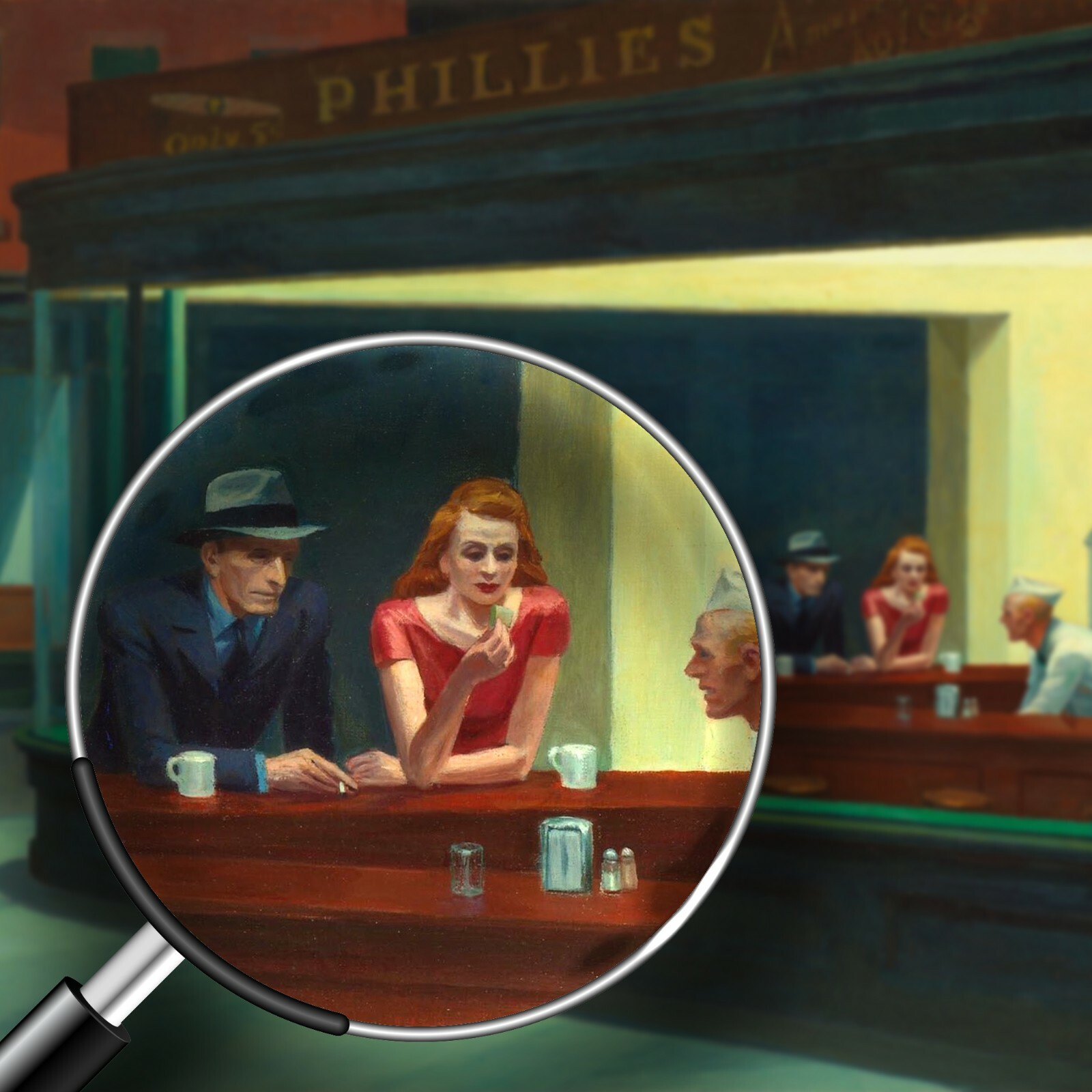 QUADRO Edward Hopper NOTTAMBULI Nighthawks NOTTE BAR STAMPA CANVAS ARTE