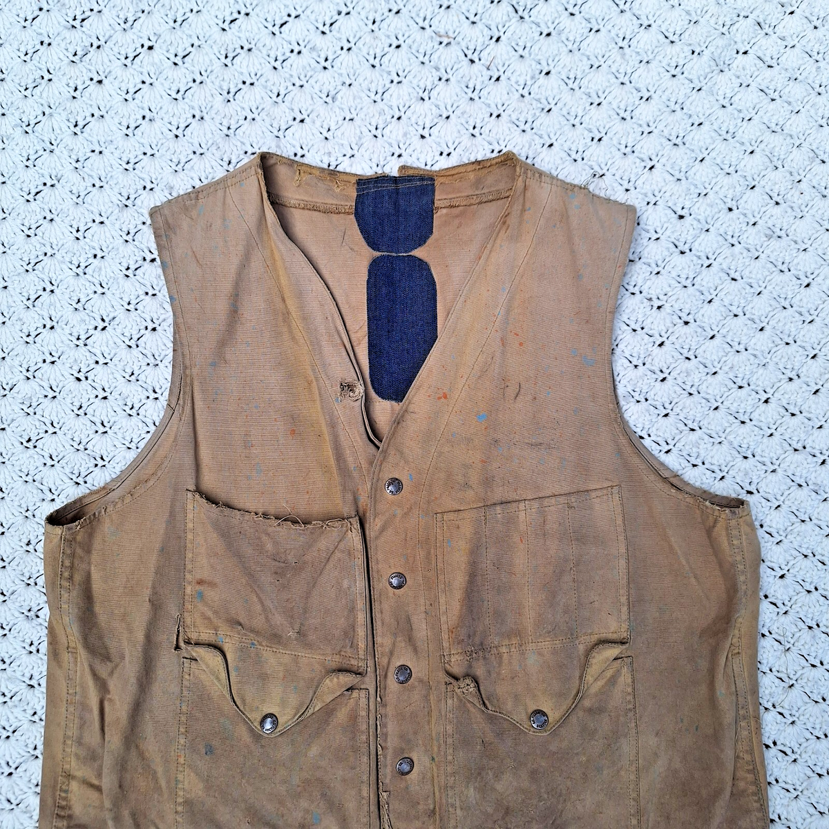 Vtg CC Filson Tin Cloth Cruiser Canvas Snap Button Vest Pockets