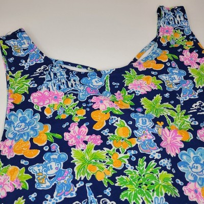 Disney x Lilly Pulitzer Etta Dress Womens L Navy Blue Tropical Mickey Excellent