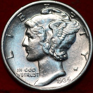 Uncirculated 1936 Philadelphia Mint Silver Mercury Dime