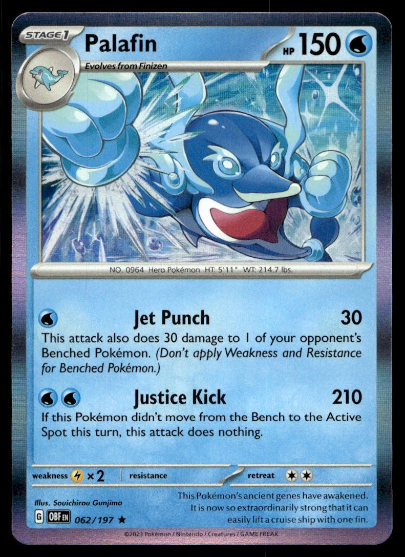 Palafin 62/197 Pokemon Card Obsidian Flames Rare 150 HP Holo Near Mint GS