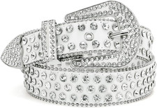 Rhinestone Belt for Men Women Western Cowboy Cowgirl Bling Studded Leather Belt
