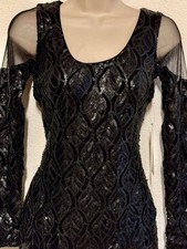 Dress the Population Black Sequin Cold Shoulder Bodycon Dress Size M NWT