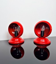 COPPIA LAMPADE DA TAVOLO DESIGN VINTAGE ABATJOUR METALLO LACCATO ROSSO FLOS? '80