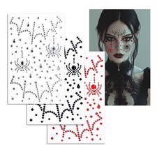 3 PCS Spider Web Face Gems Halloween Face Jewels Rhinestones for Women Festiv...