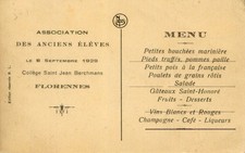 352.... Château de Florennes. "Façade Sud". Au Verso Menu de l'Association des A