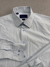 David Donahue Dress Shirt Mens 16.5 34/35 TRIM Blue Check L/S Button Up