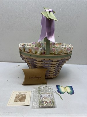 Longaberger 2004 Whitewash Easter Basket + Protector Set, Liner, Bunny Tie On