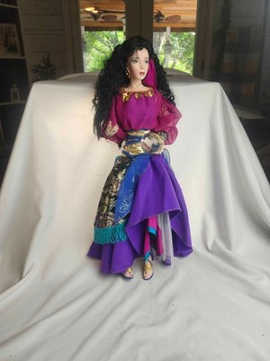 Porcelain Fortune Teller Doll Bohemian Mystic Figurine Crystal Ball Purple Outfi