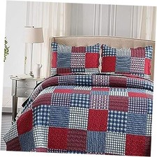Red Blue Plaid Quilt Set Size Country Patchwork Bedding Set King Blue,red
