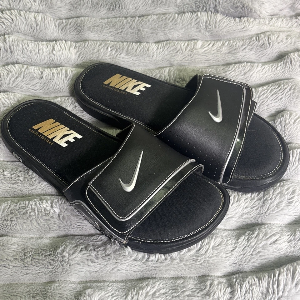 Sandalias Nike Comfort Slide 2 para hombre 11 negras plateadas deslizables espuma viscoelástica 415205-002 Foto 2 de 4