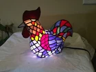 Vintage Tiffany Style Stained Glass Rooster Table Lamp Night Light 12" length