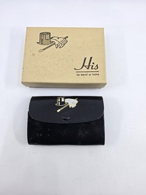Vintage His Men's Travel Grooming Manicure Kit Safety Razor Top Hat Gloves Box