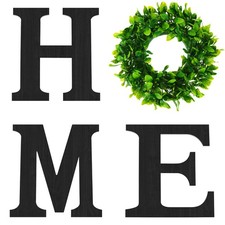 12 Inch Home Letters with Wreath Wall Decor Living Room Black Wooden Sign Mod...