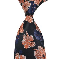 New Luxury Floral Orange White Blue Jacquard Woven Men's Silk Skinny Tie Necktie
