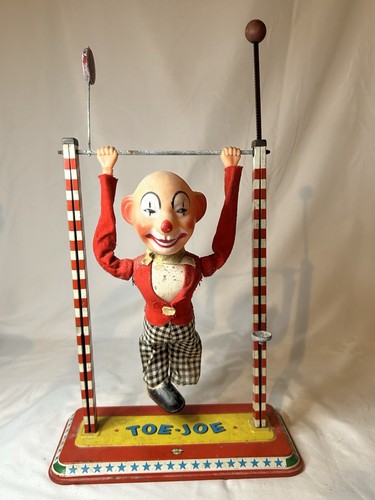 Vintage 1950s Ohio Art Toe Joe Tin Toy Acrobat Clown  Flips & Spins! Works!