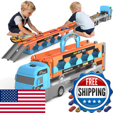 gearvibe 2-in-1 Race Track Truck Car Toys for 2-8 Years Old Boys Girls, Foldable
