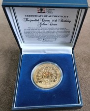 THE JEWELLED QUEENS -80TH BIRTHDAY GOLDEN CROWN -Gold Plated £5 Silver Coin-RARE