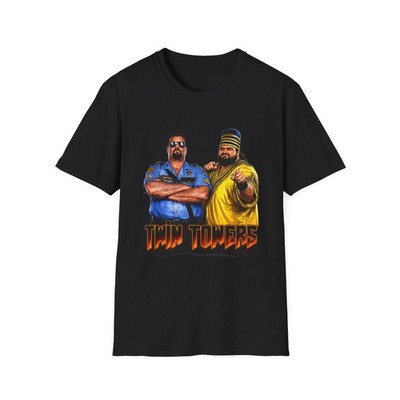 Two Towers 90s wrestling tag team Character T-Shirt | Retro Illustrated