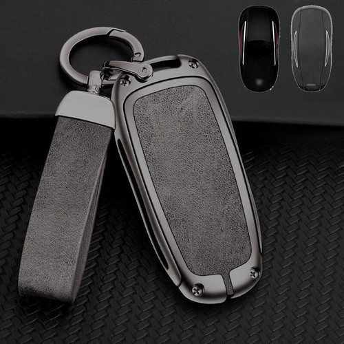 For Tesla Model X S 3 Zinc Alloy TPU Leather Car Smart Remote Key Fob Case Cover - Picture 3 of 16