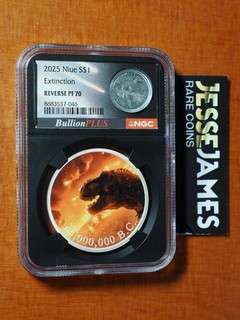 2025 $1 NIUE REVERSE PROOF SILVER EXTINCTION NGC PF70 W/ METEORITE BULLION PLUS