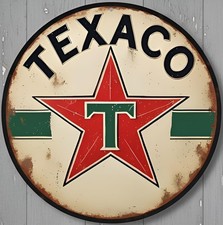 Texaco Gasoline 8" Diameter Novelty Metal Sign Made In USA New!