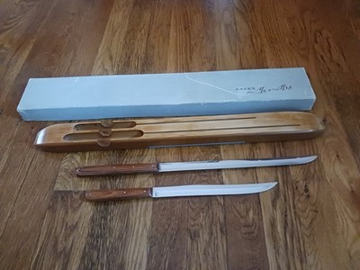 Vtg Case's XX Mr. And Mrs. Carving Knife Set In Box Wood Block Holder Russet
