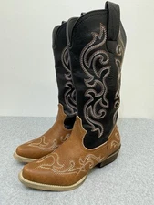 Rollda Women Western Cowboy Cowgirl Boots Mid Calf Snip Toe Embroidered Pull On