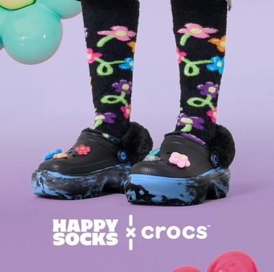 NEW Happy Socks x Crocs Balloon Flower Stomp Lined Clog SOLD OUT Limited Edition