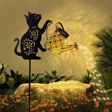 Solar Powered LED String Light Watering Can Hollow Outdoor Garden Art Lamp CAT