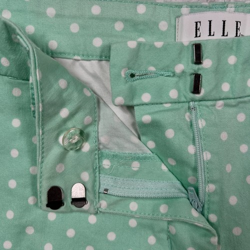 ELLE Shorts Women's Flat Front Cotton Blend Polka Dot Chinos Mint Green White 12 - Picture 3 of 14
