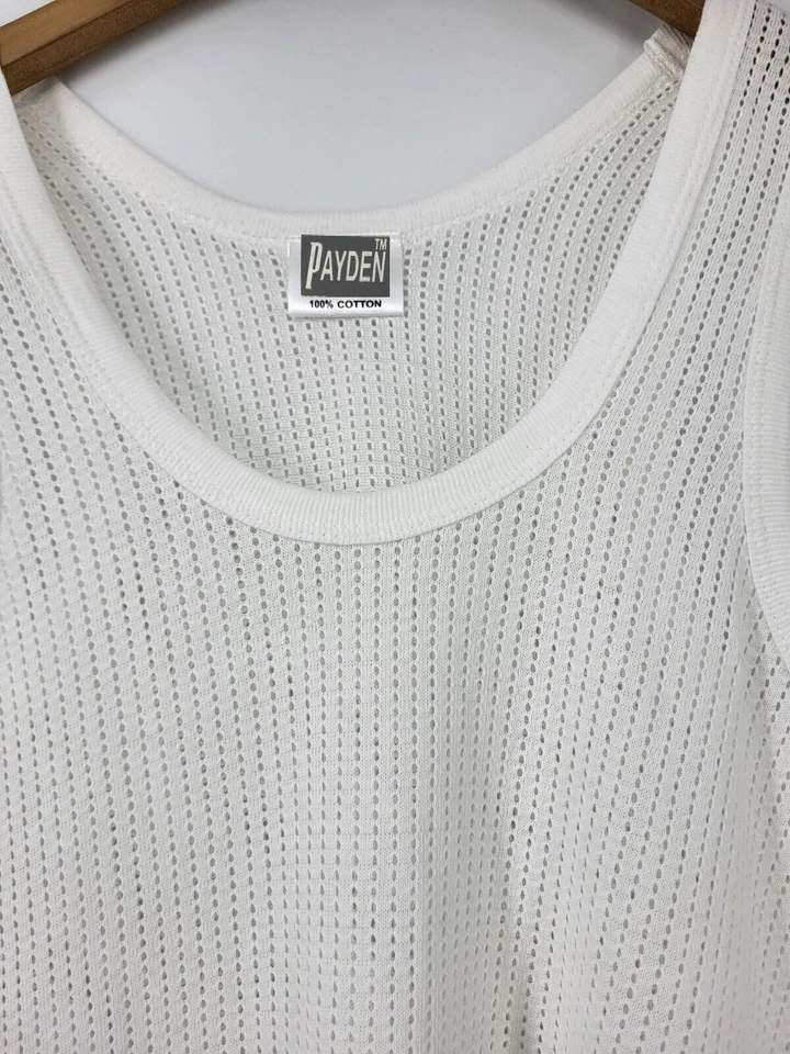 Mens Payden Premium 100% Cotton Mesh Fishnet String Summer Airtex Vest V Neck - Image 3 of 4