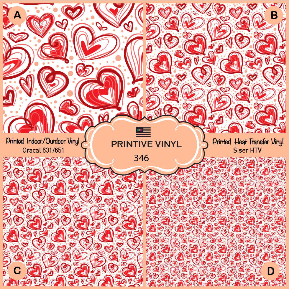 Cute valentine's Heart Patterned HTV, Printed HTV, Adhesive Vinyl-  346