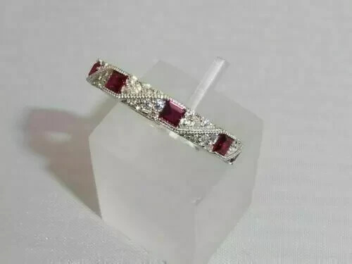 2Ct Princess Lab-Created Ruby Women Eternity Wedding Ring 14K White Gold Plated - Picture 2 of 9