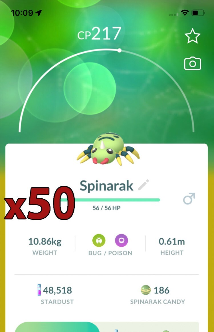 50x Spinarak Pokemon Bundle !! Good Chance of Lucky and Good IVs !! Go