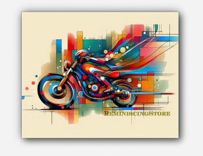 Ghost motorcycle rider in motion Picture of Art splashes of paint Reprint