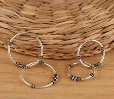 Solid 925 Sterling Silver Bali Style Hoop Sleeper Round Hoop 18mm& 22mm Earrings